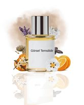 the Doros Granvoir 005 amber floral yorumu; portakal, vanilya ve çiçeksi dokuları betimleyen temsilî ürün görseli.