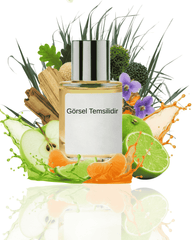 THE DOROS GRINLI 022 için elma, greyfurt, limon, taze yeşil aromalar ve çiçeksi dokularla hazırlanmış modern koku sunumu; narenciye ve baharat tonlarının yer aldığı temsil görseli.