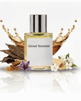 THE DOROS SYDEFEKTO 024 için tütün yaprağı, tarçın, safran ve hafif odunsu tonlarla hazırlanan modern koku sunumu; çiçeksi detayların yer aldığı temsil görseli.