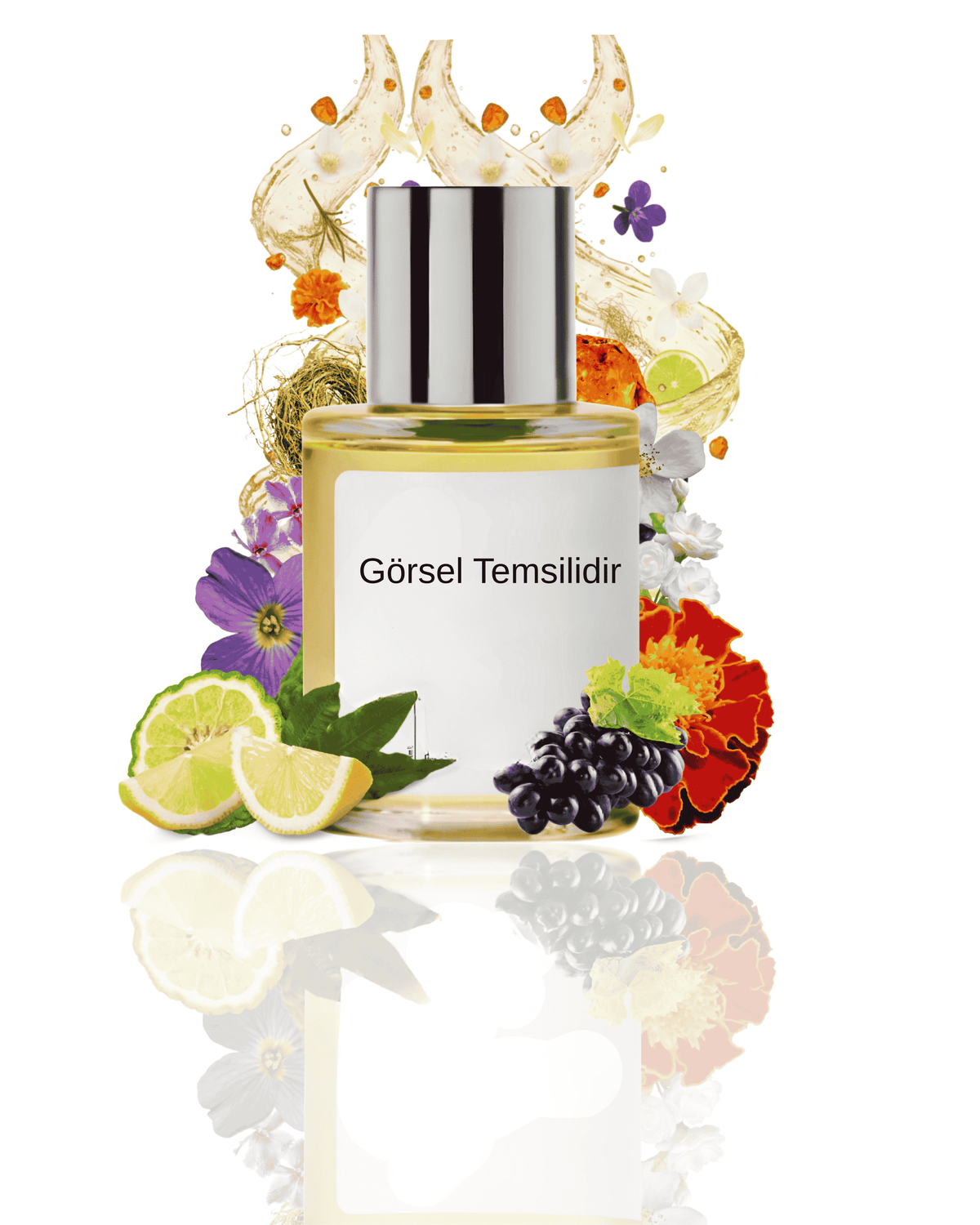 Balafren 006 şişesi; sıcak amber ve hafif baharat tonlarının çiçeksi notalarla birleşimini anlatan temsilî koku görseli.