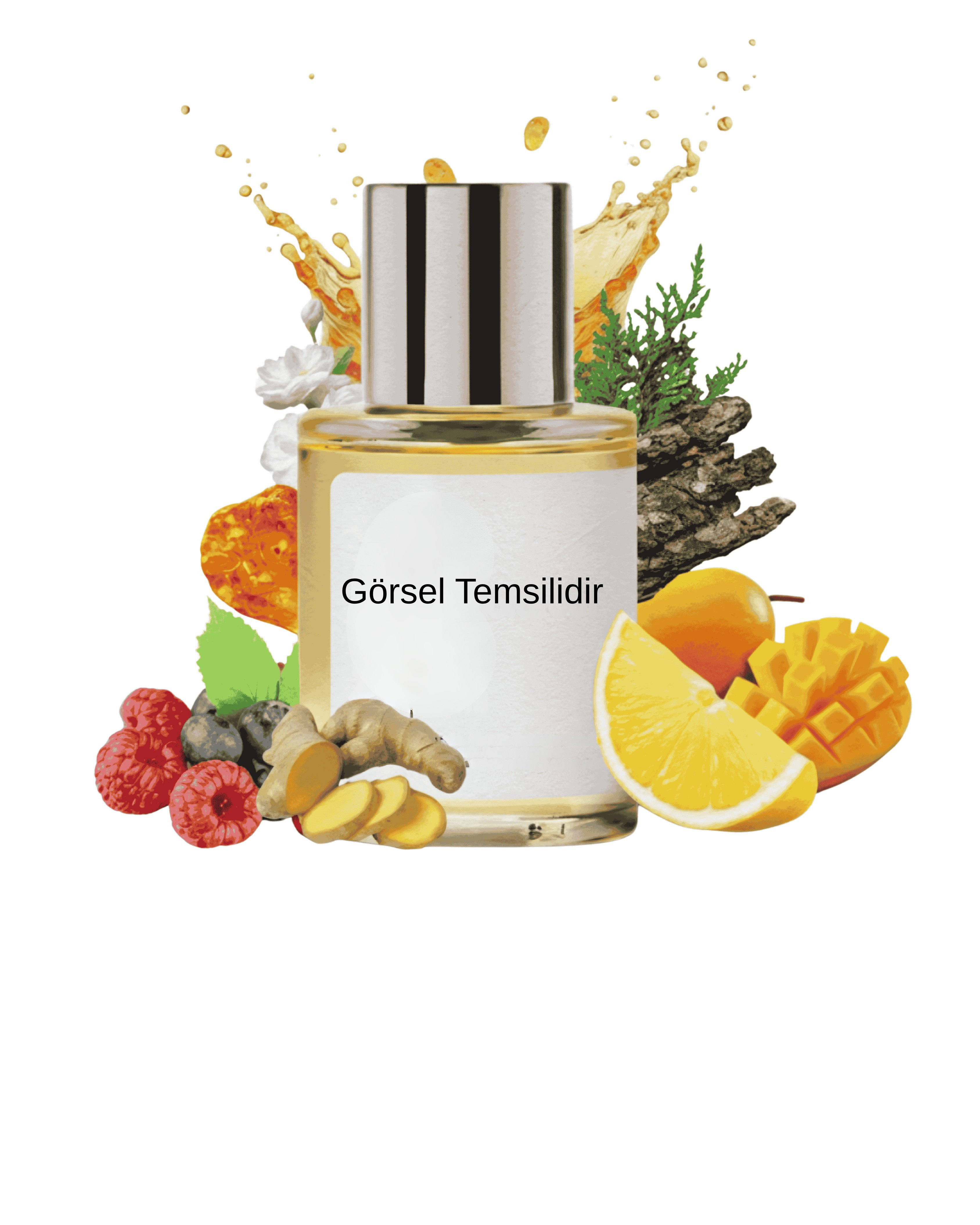 Gadofare 001 şişesi; narenciye, meyve ve hafif odunsu karakteri anlatan temsilî koku görseli.