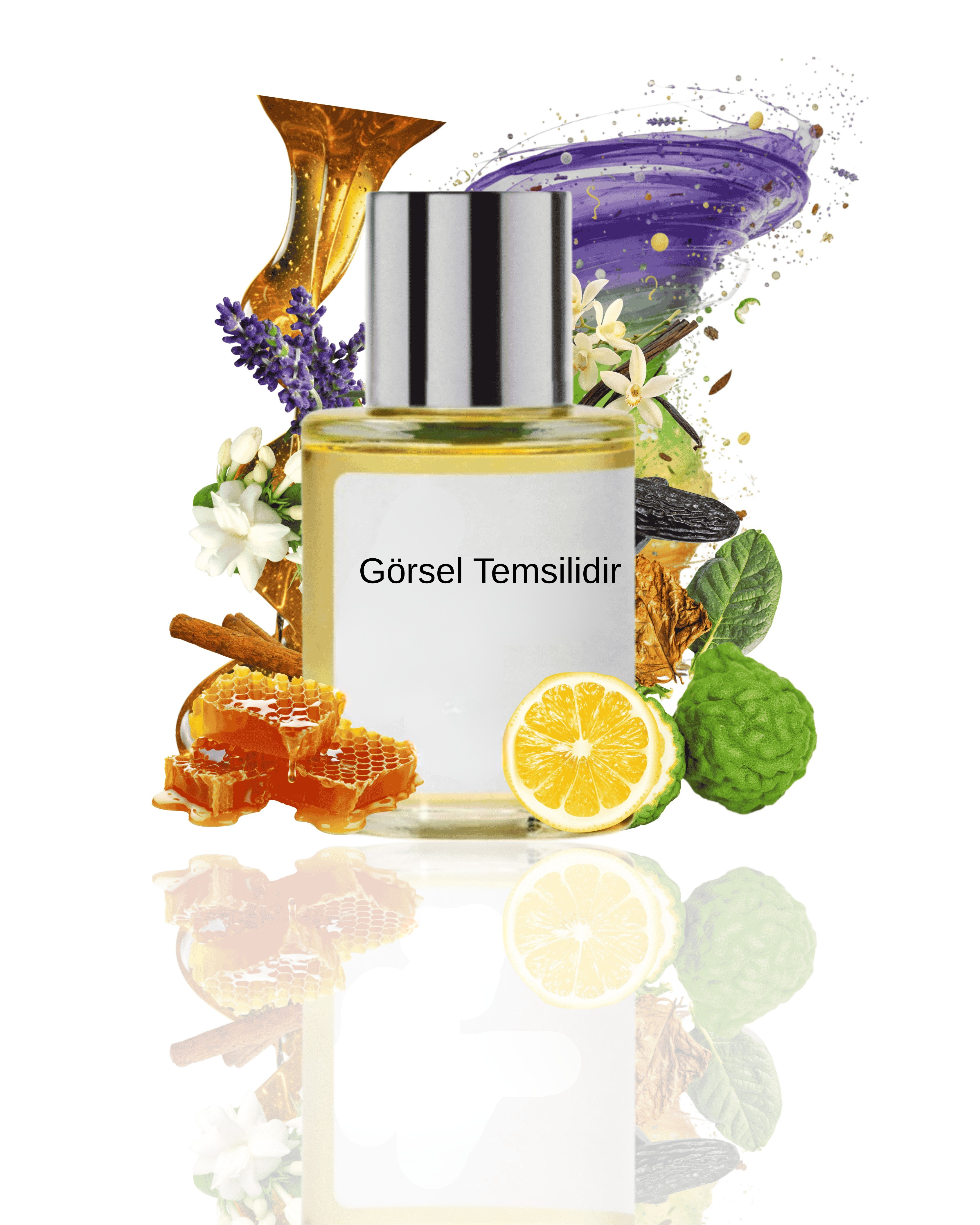 the Doros Naxirion 014 amber baharatlı yorumu; bal, bergamot, tarçın ve çiçeksi tonları içeren temsilî ürün görseli.