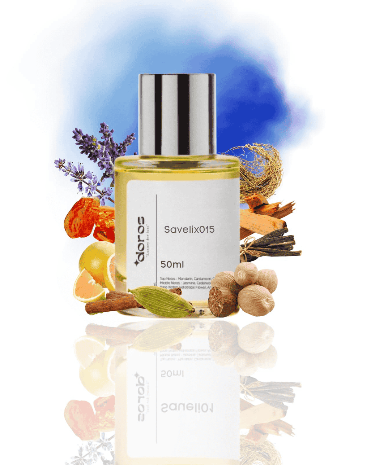 The Doros Savelix015 muadil koku – baharat, lavanta ve amber notalarıyla güçlü, kalıcı ve dikkat çekici karizmaya sahip etkileyici koku.