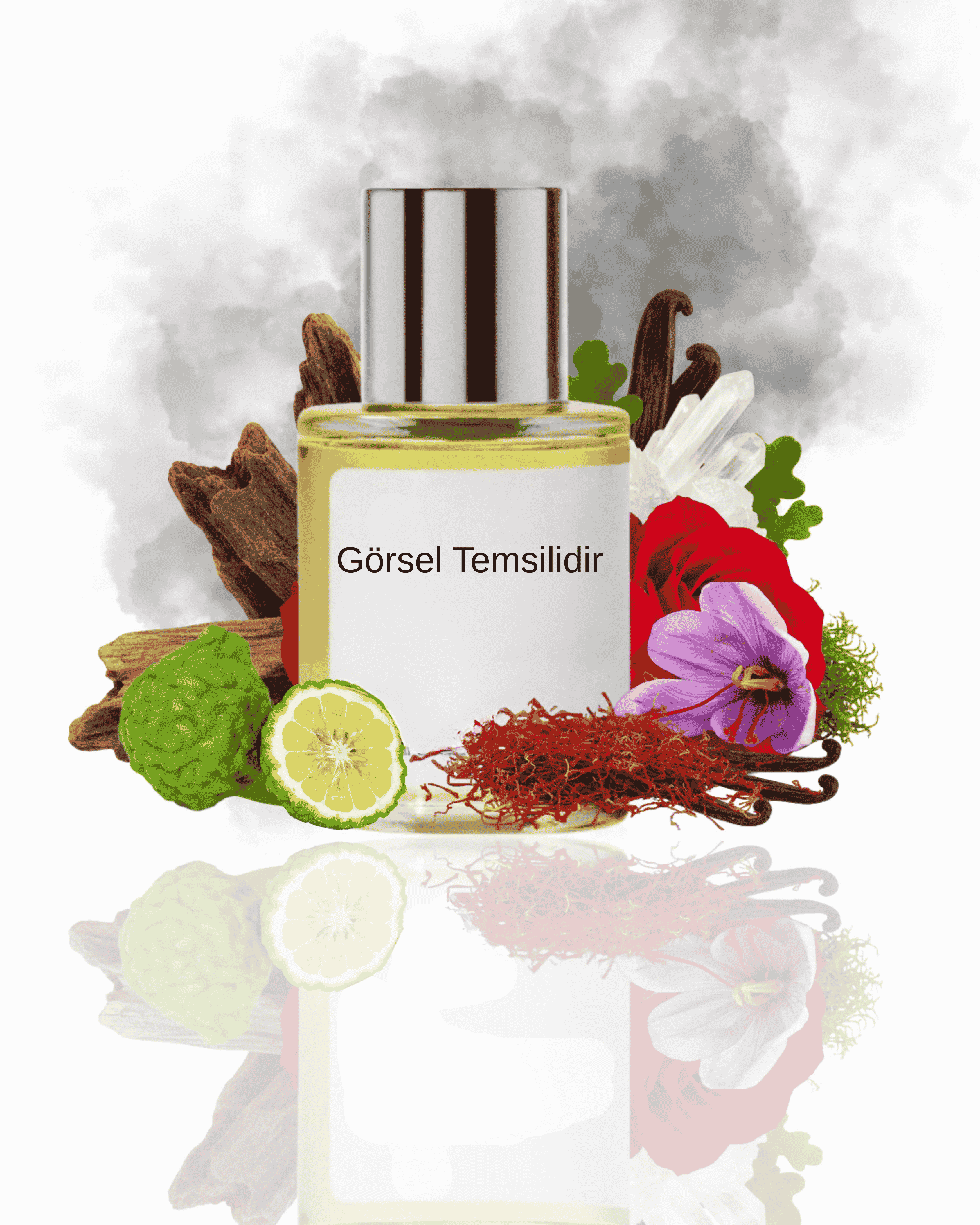 Bergamot, safran ve odunsu dokularla hazırlanan The Doros Aratonka 030 koku sunumu. Modern ve rafine bir kompozisyon görseli