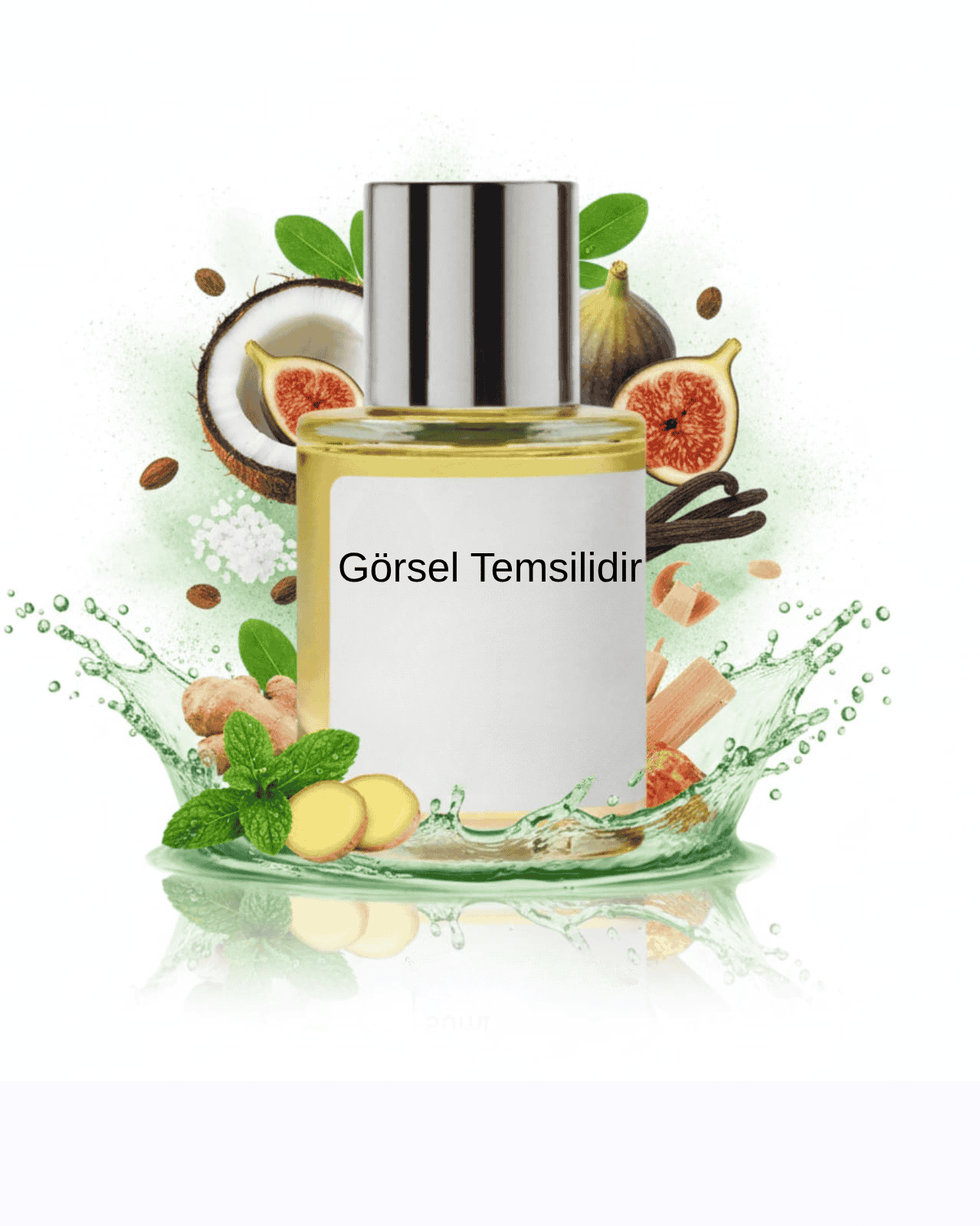 İncir, hindistancevizi, zencefil ve taze odunsu dokularla hazırlanan The Doros Paragren 023 koku sunumu. Ferah ve modern bir kompozisyon görseli
